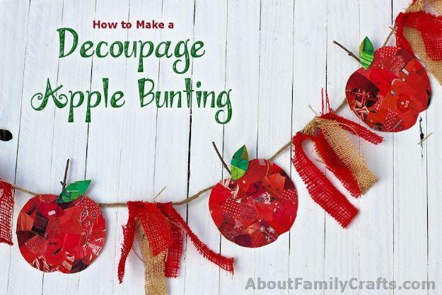 Apple craft tutorial, easy classroom project and paper or fabric craft inspiration, highlighting recycled apple bunting