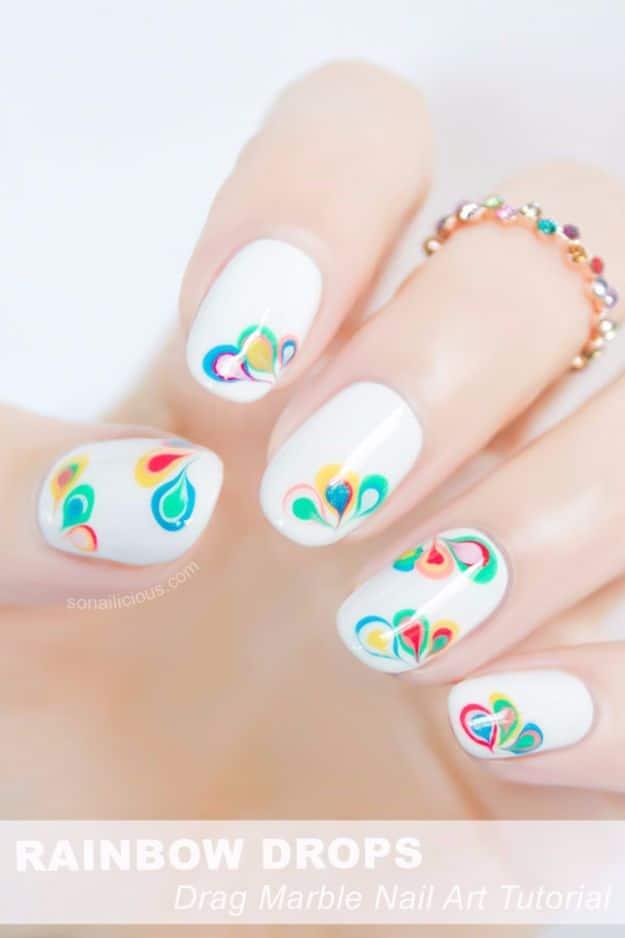 Rainbow Drops Drag Marble Nail Art, a quick five minute idea for short on time days and a favorite pick from this roundup