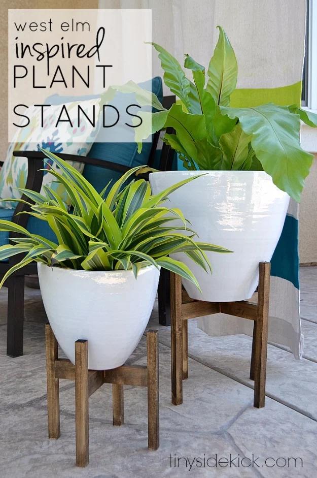 West Elm Inspired Wooden Plant Stands, no power tools required for the basic build and warmth that a bare corner was missing