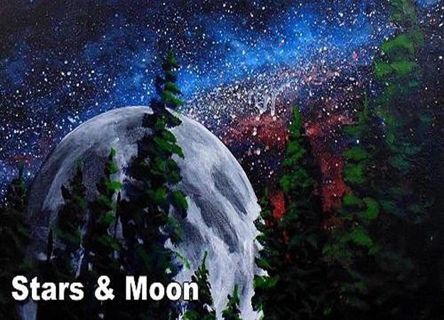 Acrylic Painting Tutorials and Techniques - How To Paint The Stars And Moon In Acrylic - How To Paint With Acrylic Paint- DIY Acrylic Painting Ideas on Canvas - Make Flowers, Ocean