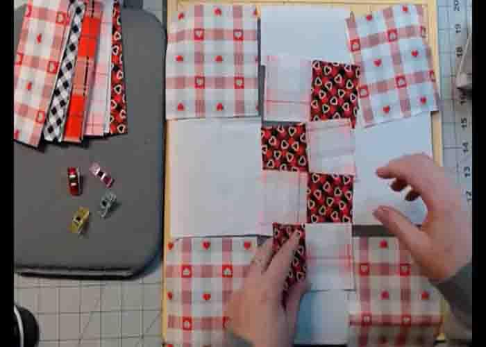 Laying the pieces together before sewing the quilt block together