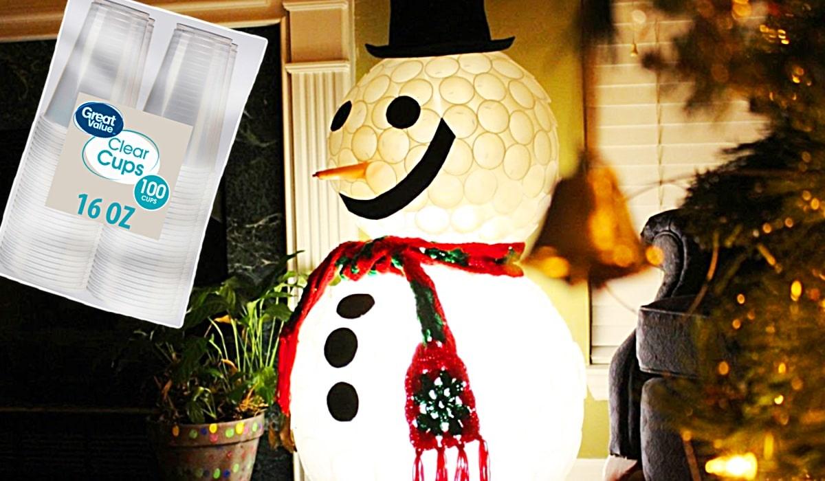 DIY Plastic Cup Lighted Snowman