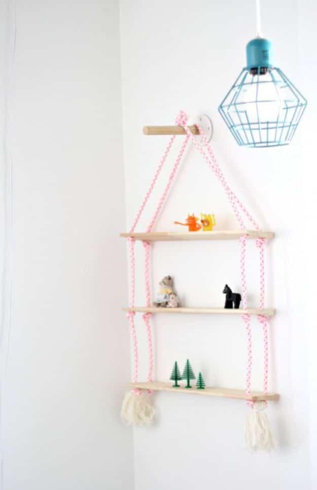 Rope Shelf DIY, a sweet handmade nursery accent, budget friendly using stuff already sitting in a bin