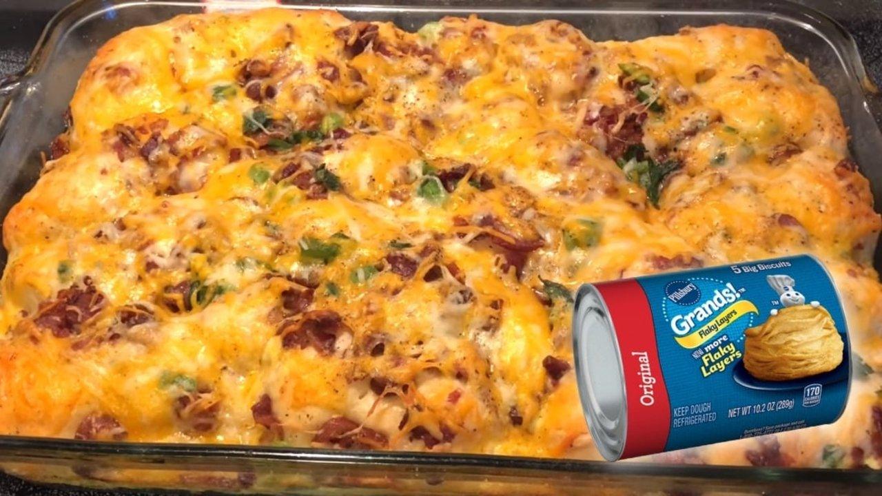 Breakfast Bacon Sausage Biscuit Casserole