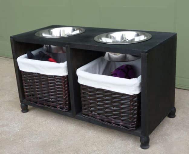 DIY Pet Bowls And Feeding Stations - Dog Feeding Station Tutorial - Easy Ideas for Serving Dog and Cat Food, Ways to Raise and Store Bowls - Organize Your Dog Food and Water Bowl W