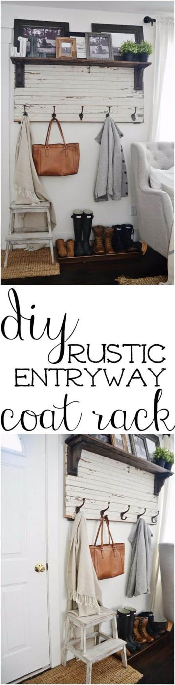 DIY Rustic Entryway Coat Rack, quick enough to finish before nap time and warmth that a plain corner was missing