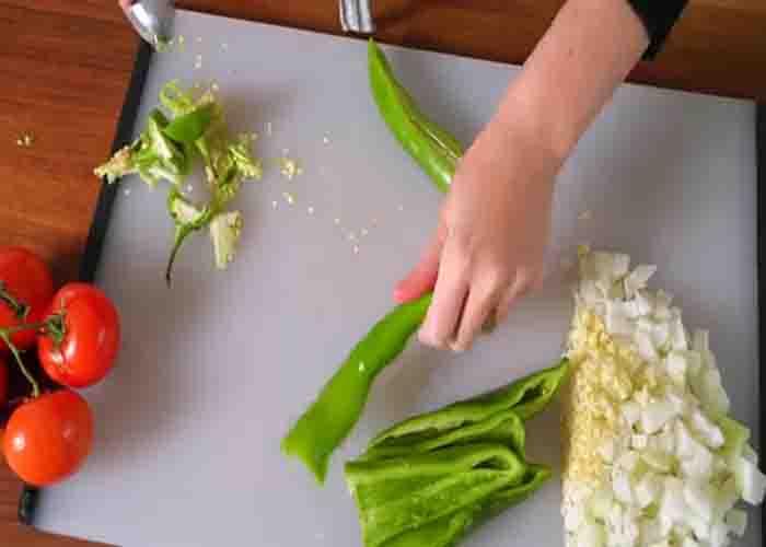 Chopping the veggies for the Mexican rice