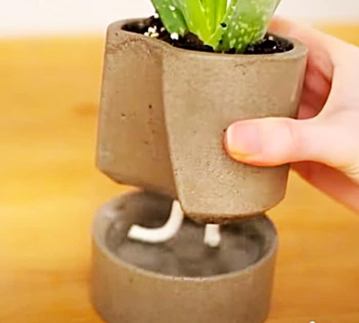 How to make a concrete self watering planter with a rope wick