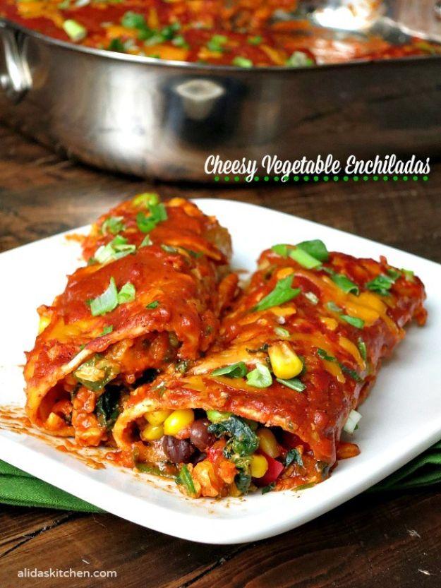 Enchiladas - Cheesy Vegetable Enchiladas - Best Easy Enchilada Recipes and Enchilada Casserole With Chicken, Beef, Cheese, Shrimp, Turkey and Vegetarian - Healthy Salsa for Green V