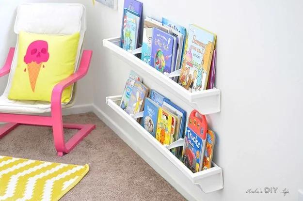 Rain Gutter Bookshelves, a bookshelf idea, simple enough for a first try and a satisfying finish for not much work