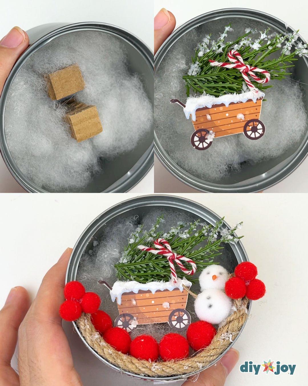 Christmas Ornament Tuna Cans — christmas tree with a snowman