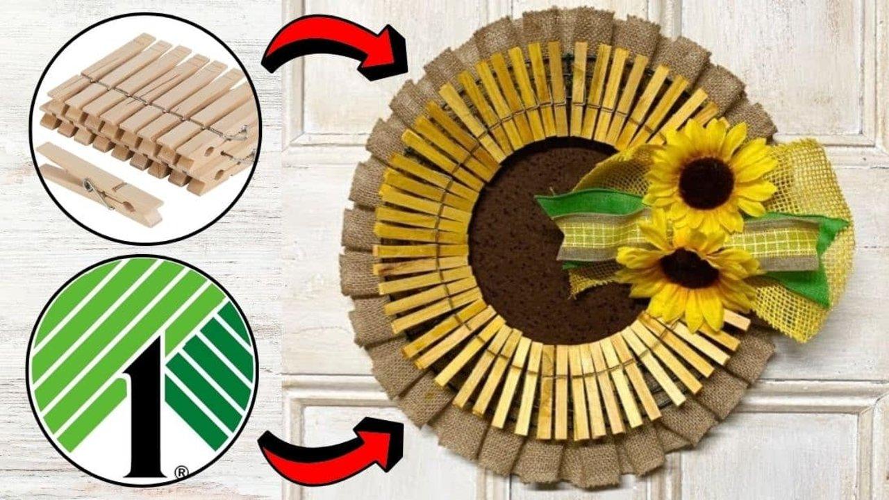 Easy DIY Clothespin Sunflower Wreath Tutorial
