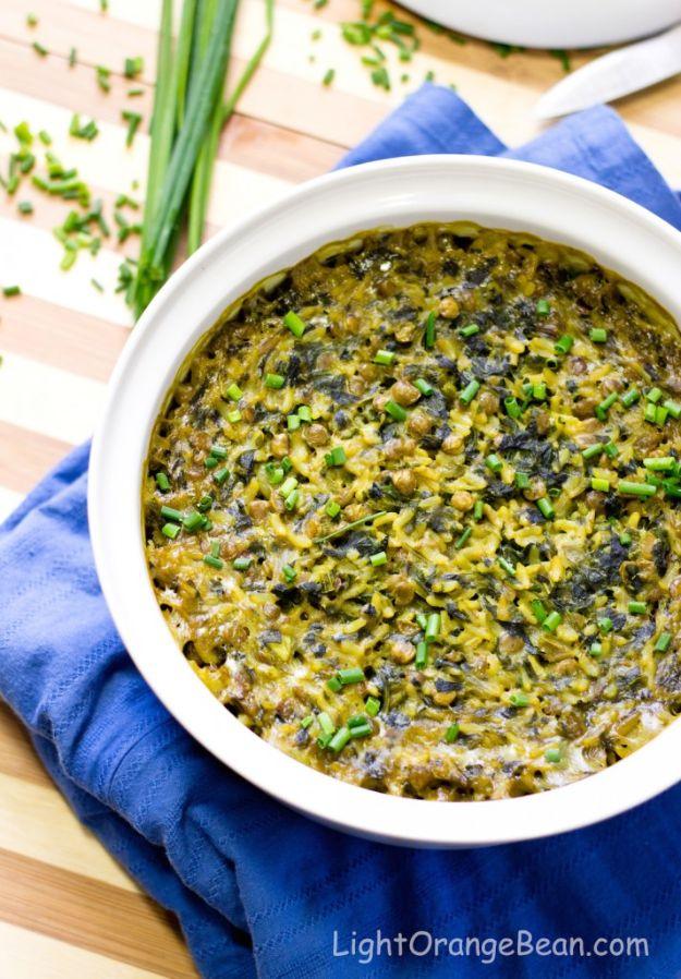 Curried Spinach Rice Lentil Bake, one of the best casserole recipes on this list and an idea worth saving for later