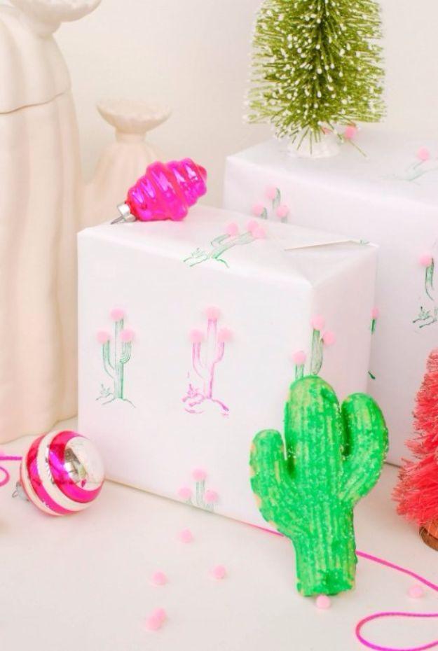 DIY Cactus Pom Pom Gift Wrap, easy to scale from a single one to a dozen and a thank you gift people actually remember
