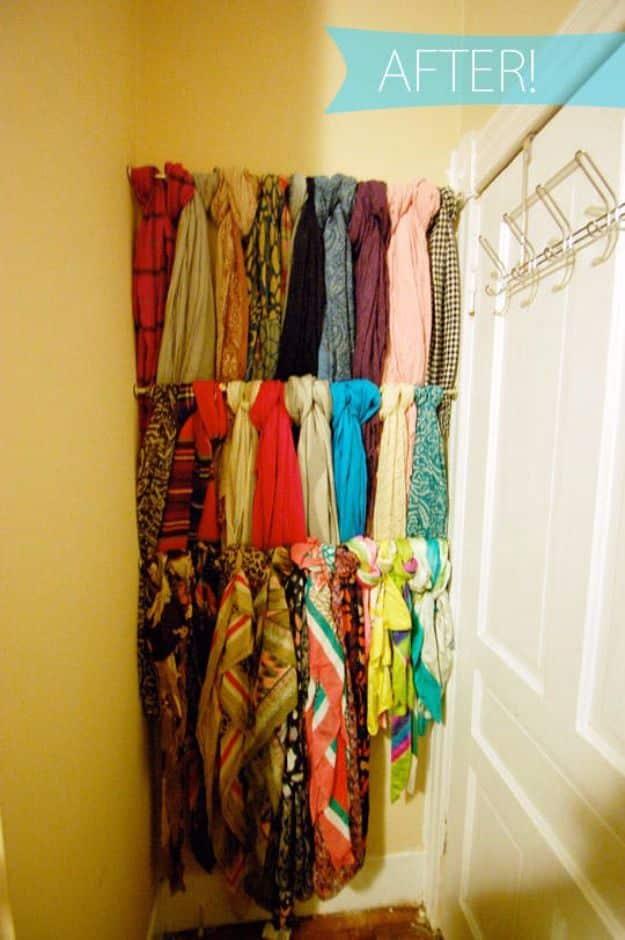 Scarf Rack, straightforward enough to knock out in a day and a great fix using stuff you already have on a shelf