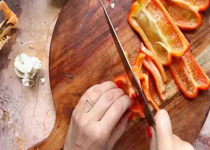 Chopping the veggies for the fajitas recipe