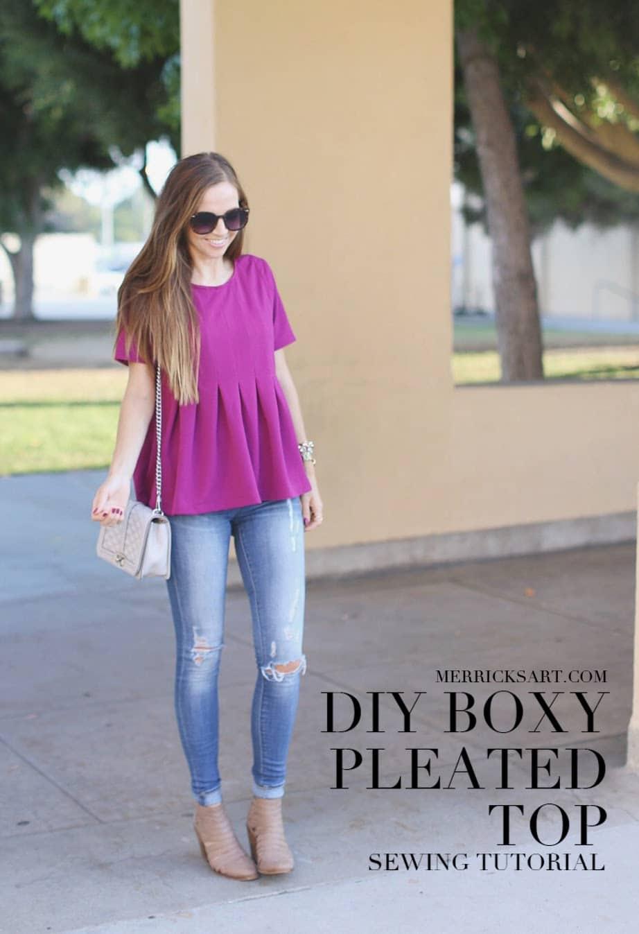 DIY Boxy Pleated Top, a budget friendly sewing idea using basic supplies and a simple weekend sewing project