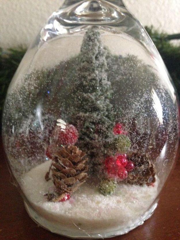 DIY Snow Globe Ideas - DIY Wine Glass Snow Globes - Easy Ideas To Make Snow Globes With Kids - Mason Jar, Picture, Ornament, Waterless Christmas Crafts - Cheap DYI Holiday Gift Ide