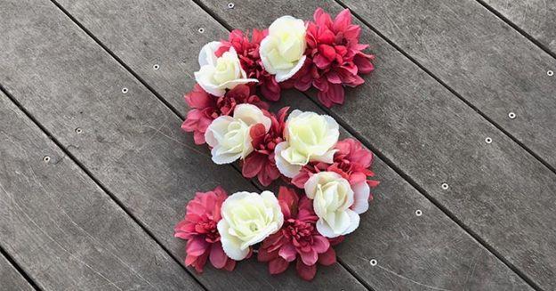 DIY Floral Monograms for Weddings, great for matching decor exactly to a wedding color scheme and easy enough to repeat