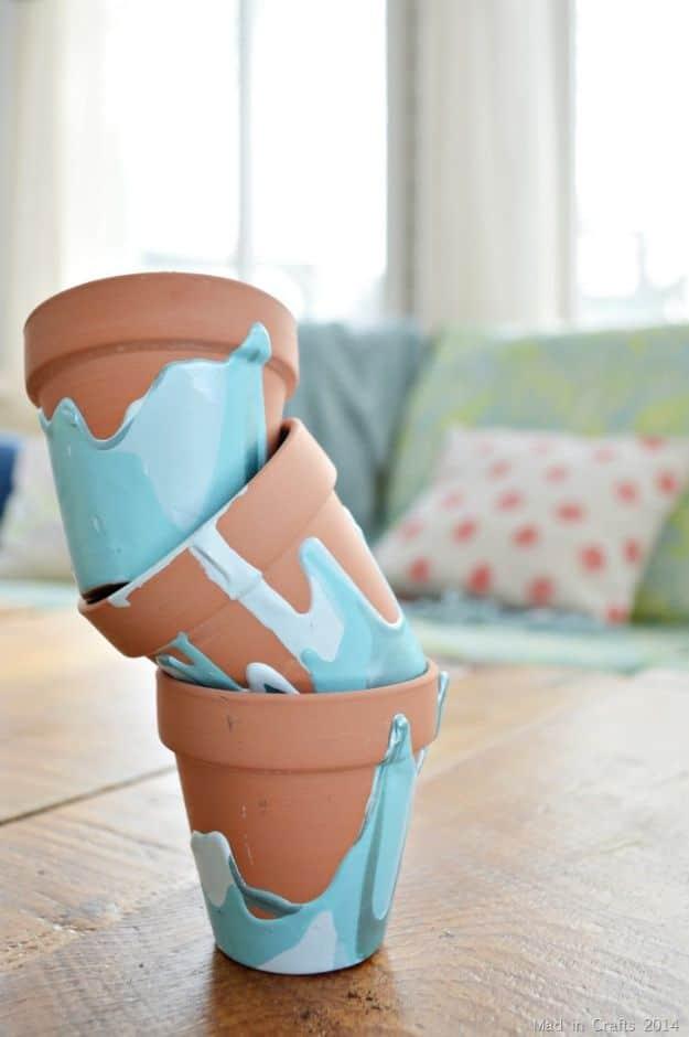 DIY Ideas for Clay Pots - Ombre Drip Flower Pots - Cute Gardening Projects Tutorials for Decorating Pots - Pretty Rustic and Farmhouse Planters for Cheap Home Decor