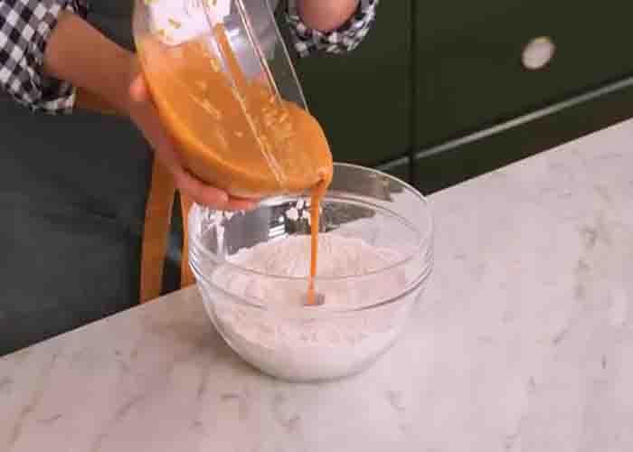 Making the cookie batter for the pumpkin whoopie pies