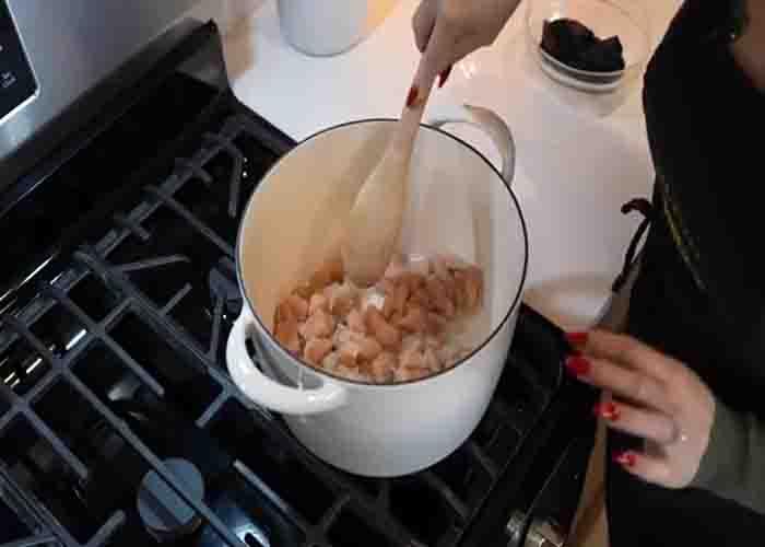Cooking the chicken for the gnocchi soup recipe