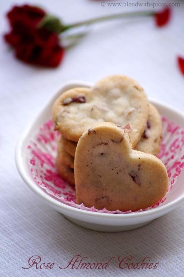 DIY Valentines Day Cookies - Rose Almond Cookies Recipe - Easy Cookie Recipes and Recipe Ideas for Valentines Day - Cute DIY Decorated Cookies for Kids, Homemade Box Cookies and Bo