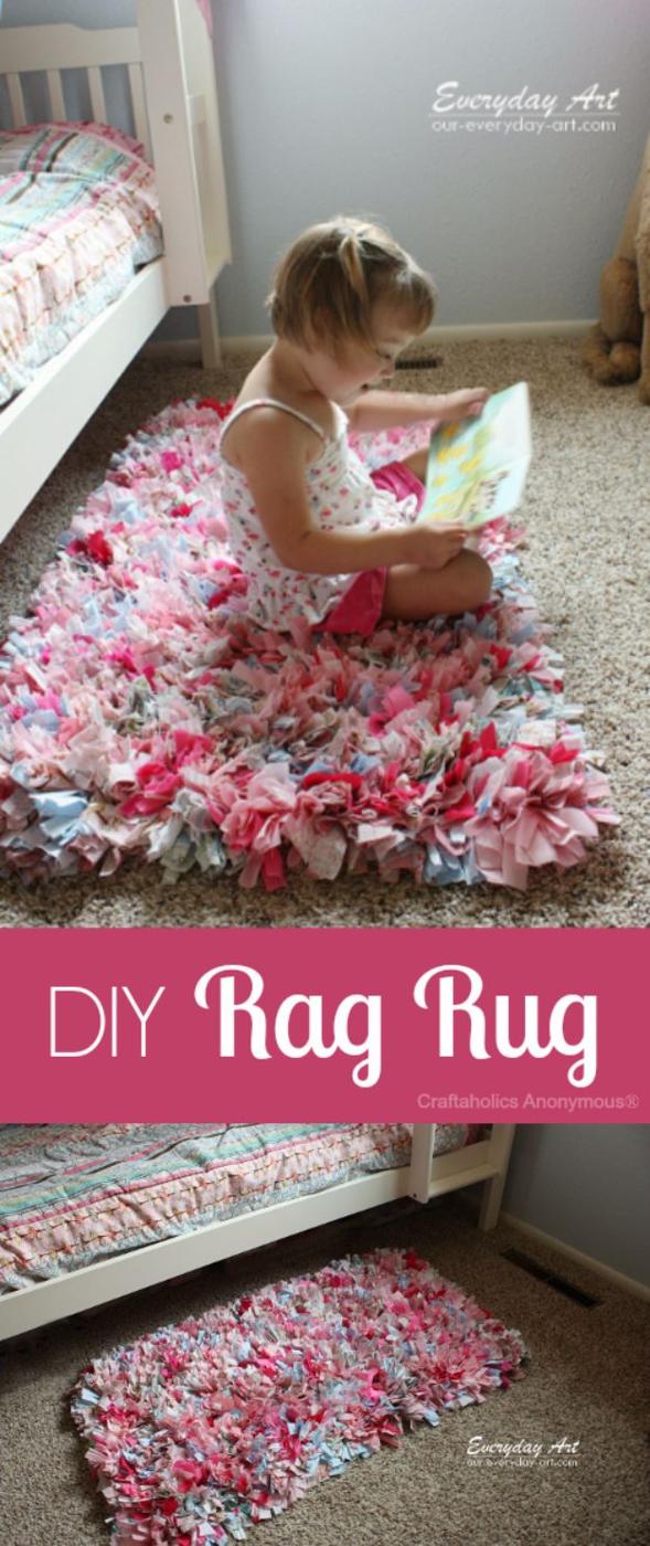 DIY Playroom Ideas and Furniture - DIY Rag Rug - Easy Play Room Storage, Furniture Ideas for Kids, Playtime Rugs and Activity Mats, Shelving, Toy Boxes and Wall Art - Cute DIY Room