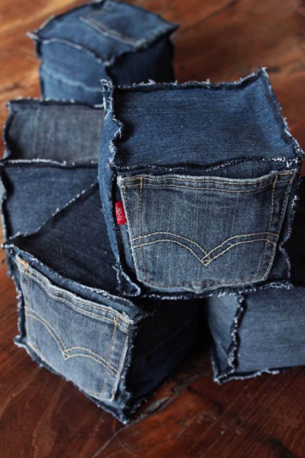 Blue Jean Upcycles - Scented Lavender Denim Cubes - Ways to Make Old Denim Jeans Into DIY Home Decor, Handmade Gifts and Creative Fashion - Transform Old Blue Jeans into Pillows, R