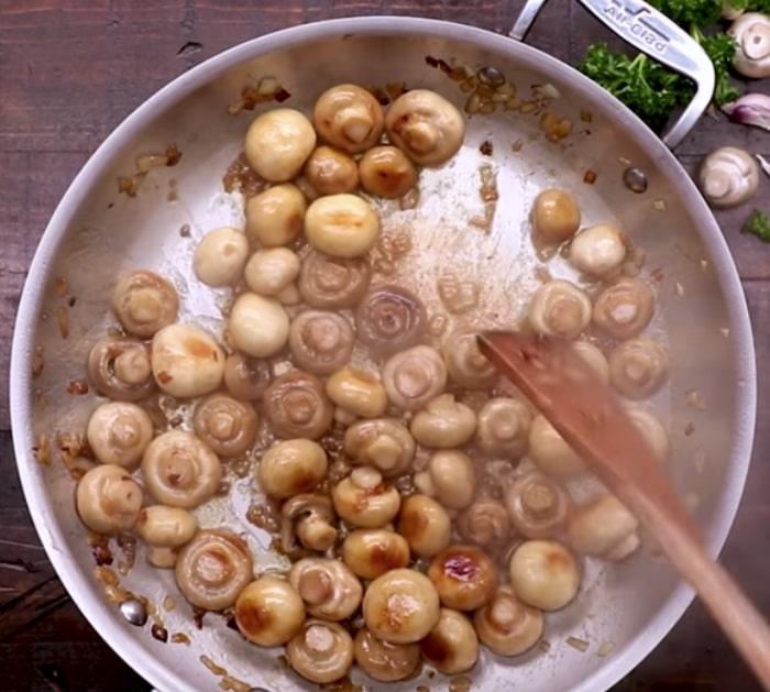 Make buttery garlic mushrooms to eat with a rib eye steak