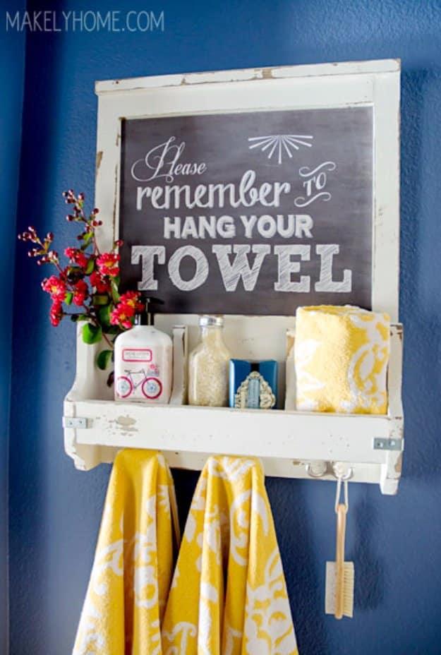 DIY Chalkboard Art Towel Rack and Bathroom Accessories Holder, a charming touch that upgrades the space instantly
