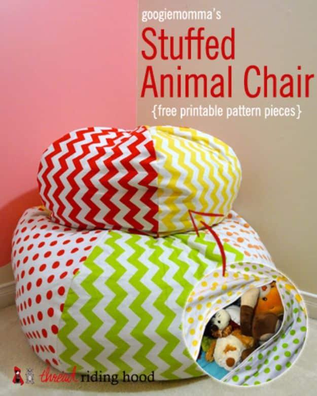 DIY Playroom Ideas and Furniture - Stuffed Animal Chair - Easy Play Room Storage, Furniture Ideas for Kids, Playtime Rugs and Activity Mats, Shelving, Toy Boxes and Wall Art - Cute