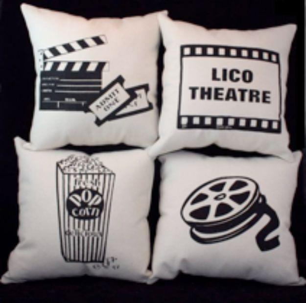 DIY Media Room Ideas - Movie Inspired Pillows - Do It Yourslef TV Consoles, Wall Art, Sofas and Seating, Chairs, TV Stands, Remote Holders and Shelving Tutorials - Creative Furnitu