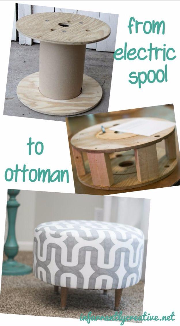 DIY Hacks for Renters - DIY Ottoman From Electric Spool - Easy Ways to Decorate and Fix Things on Rental Property - Decorate Walls, Cheap Ideas for Making an Apartment, Small Space