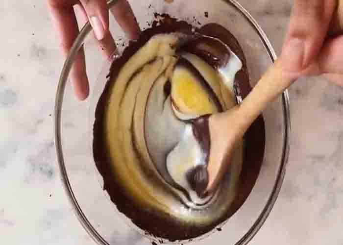 Mixing the ingredients for the chocolate fudge