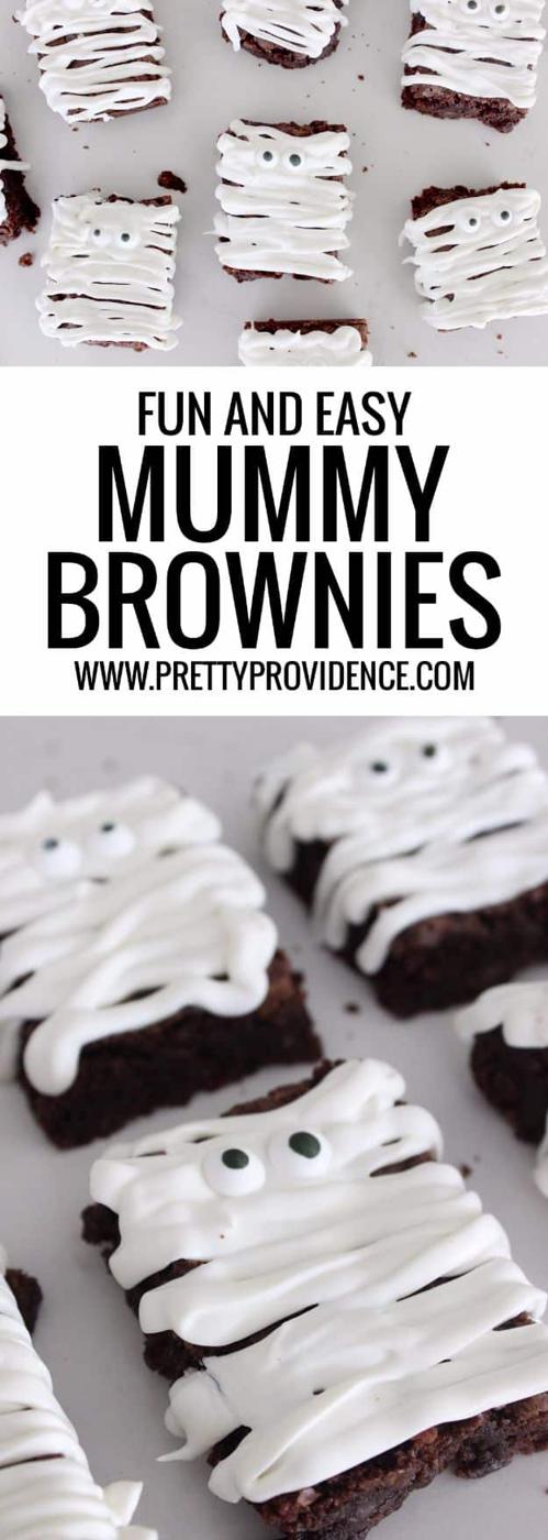 Spooky dessert idea with easy recipe inspiration and kid-friendly spooky serving, focused on the finished easy mummy brownies