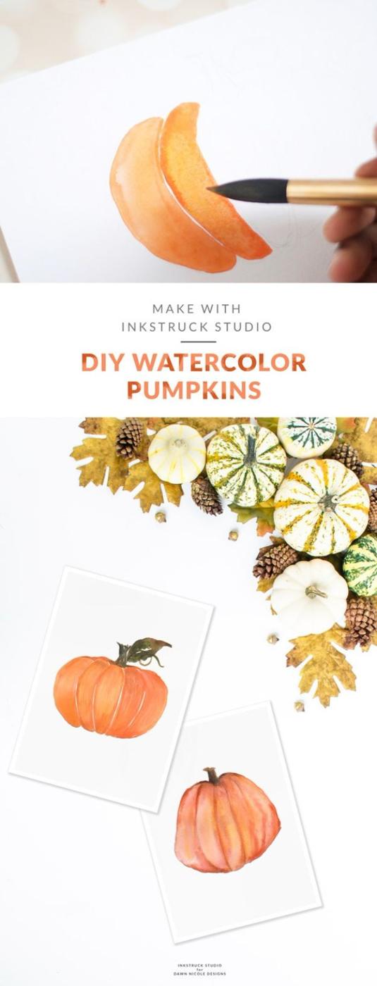 Watercolor Tutorials and Techniques - DIY Watercolor Pumpkin Tutorial - How To Paint With Watercolor - Make Watercolor Flowers, Ocean, Sky, Abstract People, Landscapes, Buildings,