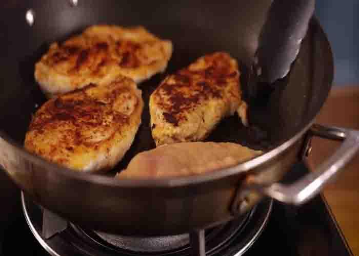 Cooking the chicken breasts for the creamy chicken dijon recipe