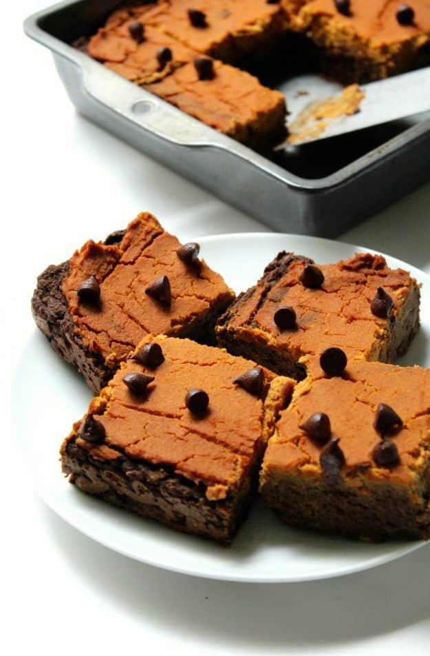 Low Sugar Dessert Recipes - Pumpkin Peanut Butter Layer Brownies - Healthy Desserts and Ideas for Healthy Sweets Without Much Sugar - Raw Foods and Easy Clean Eating Dessert Tips,