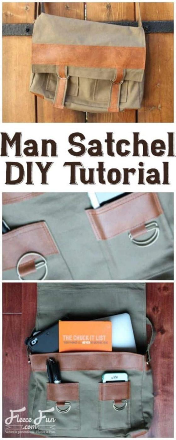 Man Satchel DIY Tutorial, budget friendly with supplies on hand and something that looks far pricier than it was