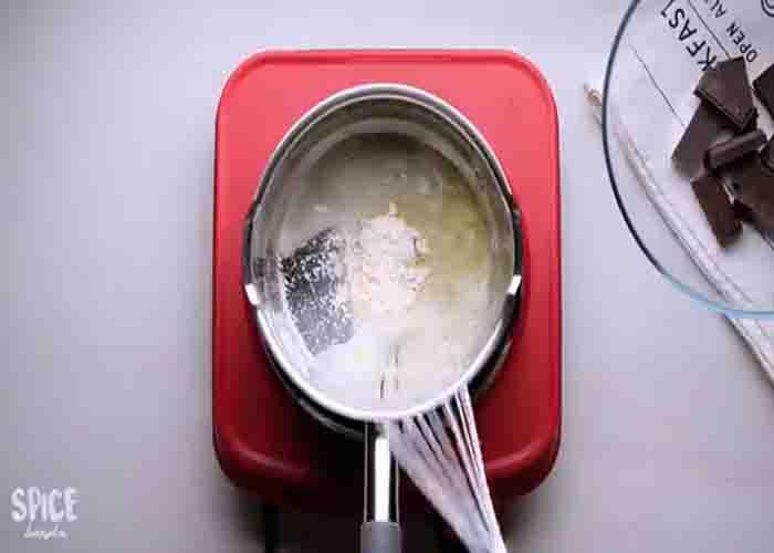 Making the chocolate mixture for the chocolate souffle