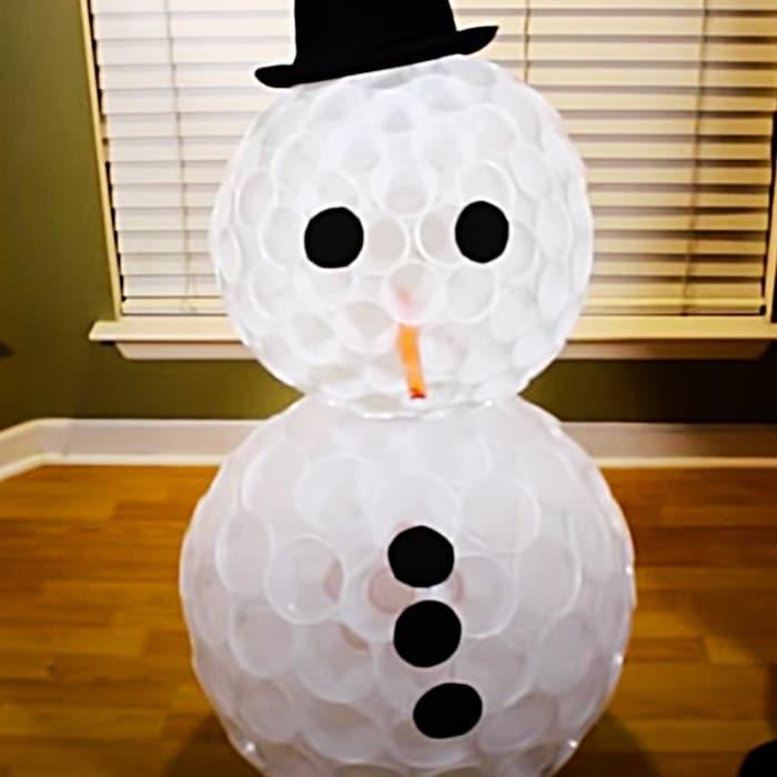 How To Make A Plastic Cup Snowman - DIY Christmas Decor - DIY Lighted Snowman