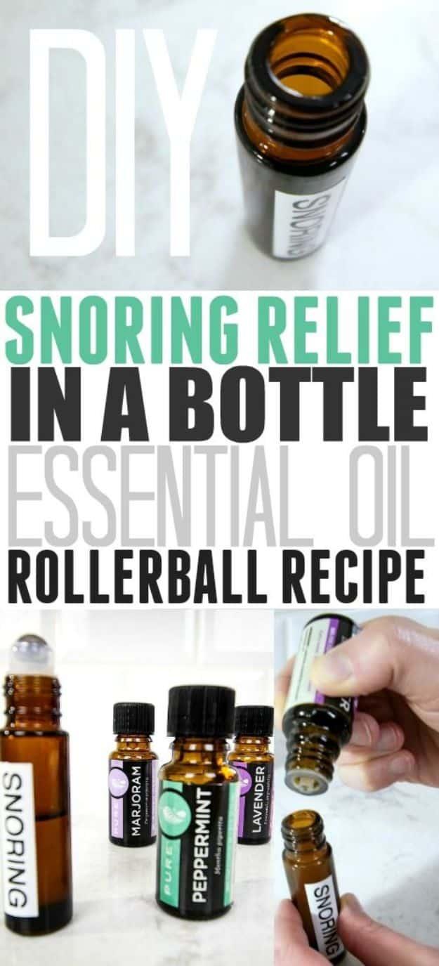 DIY Essential Oil Recipes and Ideas - DIY Snoring Relief In A Bottle - Cool Recipes, Crafts and Home Decor to Make With Essential Oil - Diffuser Projects, Roll On Prodicts for Skin