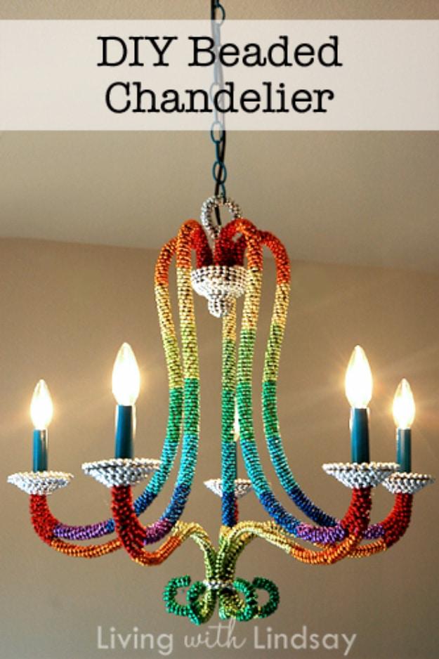 Rainbow Beaded Chandelier, a handmade piece that adds character to any space and a favorite pick from this roundup