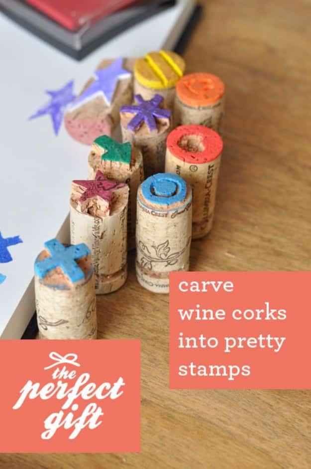 Cork Stamps, flexible enough to fit whatever materials are on hand and a handmade touch a bought version cannot match