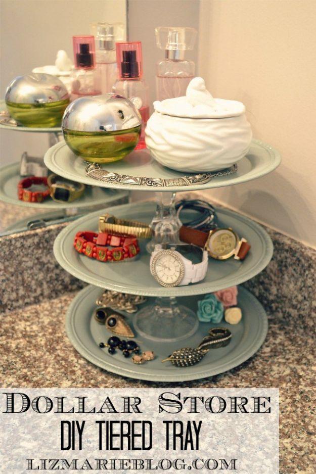 DIY Tiered Tray, an easy way to tidy up using cheap supplies and a budget friendly organizing hack for any room