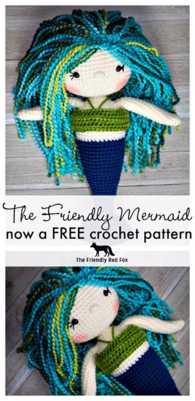 Free Amigurumi Patterns For Beginners and Pros - The Friendly Mermaid - Easy Amigurimi Tutorials With Step by Step Instructions - Learn How To Crochet Cute Amigurimi Animals, Doll,