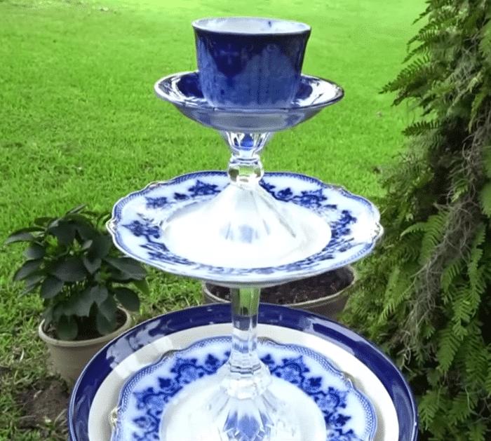 Easy to Make DIY Vintage Dish Birdbath