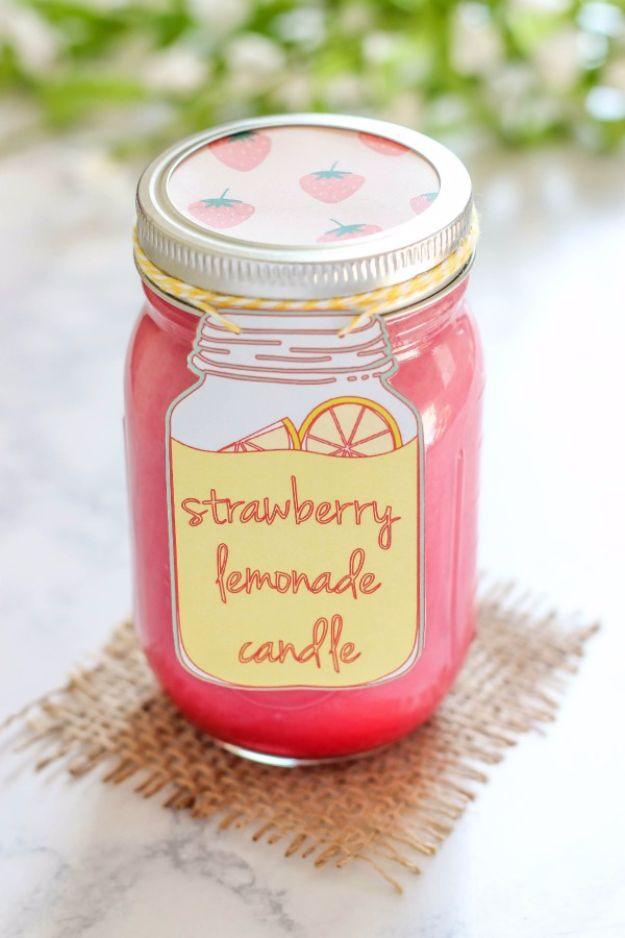 Homemade Strawberry Lemonade Candle, a budget friendly way to dress up a mantel and perfect for a relaxing night in