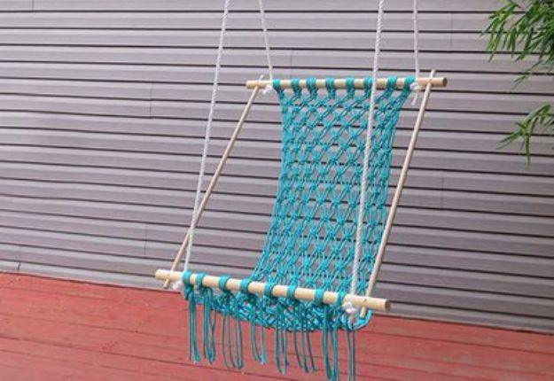 Macrame Hammock, a boho accent piece made from simple knots and a relaxing weekend project with cord and a dowel